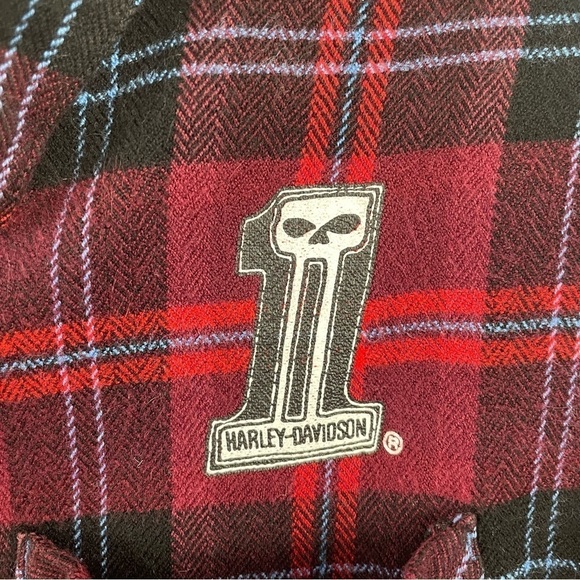Harley Davidson Flannel Shirt Red & Blue Plaid "Ain't No Darling" Graphic Medium - Picture 3 of 16